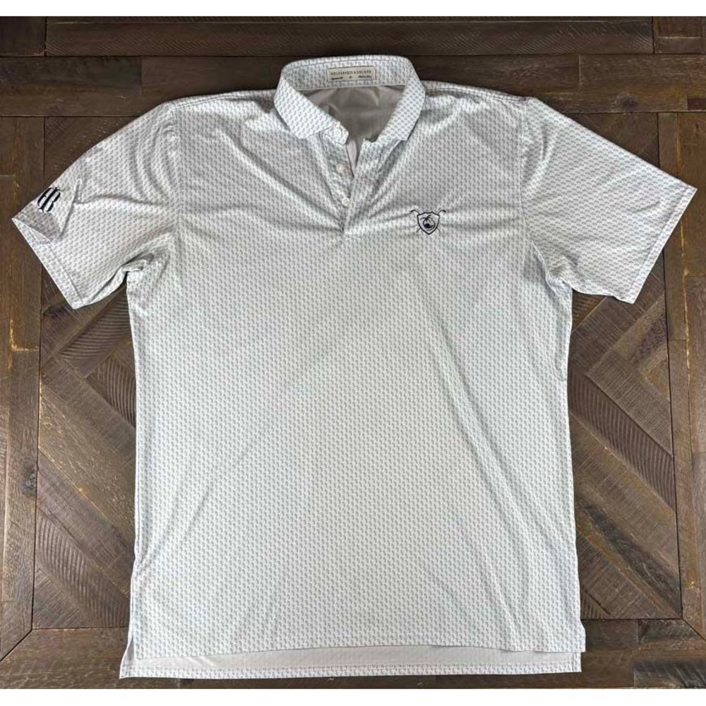 Holderness & Bourne Mens XL Seahorse Print Golf Polo Signature Fit Blue White